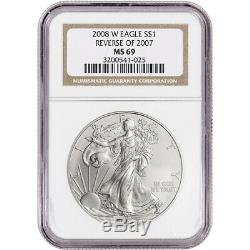 2008-W American Silver Eagle Burnished Reverse of 2007 NGC MS69