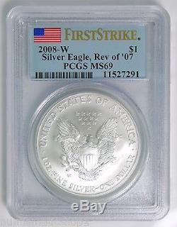 2008-W American Silver Eagle Dollar Reverse of 2007 PCGS MS69 First Strike ASE