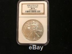 2008 W American Silver Eagle Ngc Ms70 Reverse Of 2007 Label Spot Free Gem