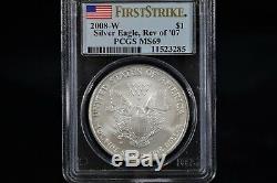 2008 W American Silver Eagle Pcgs Ms69 Reverse Of 2007 First Strike