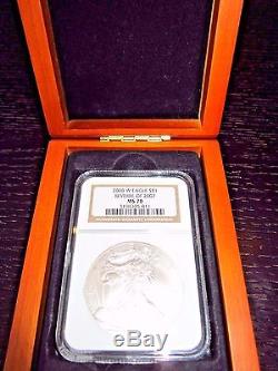 2008-W American Silver Eagle REVERSE OF 2007 withCase! $1 NGC MS70! FLAWLESS