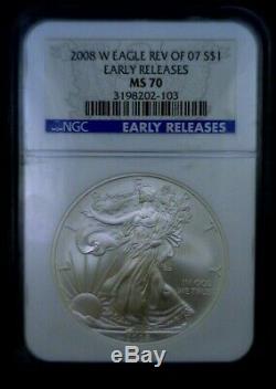 2008 W American Silver Eagle Rev of 07 NGC MS 70 Early Releases Blue Label 001