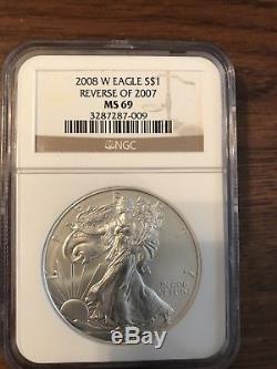 2008 W American Silver Eagle (Reverse of 2007) NGC MS69