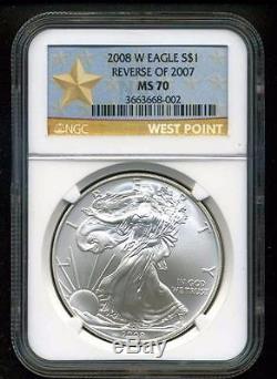 2008-W BURNISHED AMERICAN SILVER EAGLE REVERSE of 2007 NGC MS70 ERROR