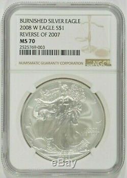 2008-W Burnished American Silver Eagle $1 Reverse of 2007 NGC MS70 2525769-003