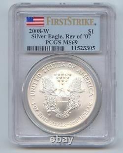 2008-W Burnished American Silver Eagle Reverse of 2007, PCGS MS-69 First Strike