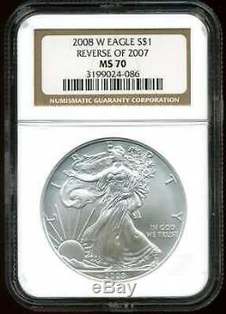 2008-W Burnished Reverse of 2007 $1 Silver American Eagle MS70 NGC 3199024-086