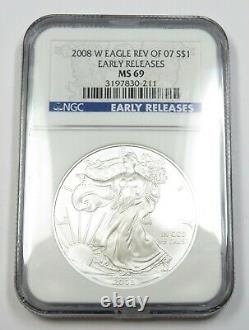 2008-W NGC MS69 Silver American Eagle Reverse of 2007 ER SAE Dollar $1 #32308A
