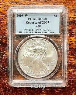 2008-W PCGS MS70 Burnished Reverse of 2007 $1 Silver American Eagle