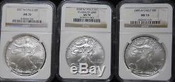 2008 W REVERSE OF 2007 ERROR + 2007 & 2008 W American Silver Eagles ALL NGC MS70