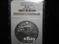 2008 W REVERSE OF 2007 ERROR + 2007 & 2008 W American Silver Eagles ALL NGC MS70
