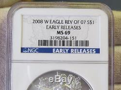 2008 W Rev of 2007 American Silver Eagle Early Release NGC MS69 Rare