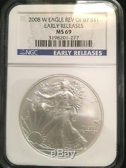 2008-W Reverse Of 2007 Burnished American Silver Eagle NGC MS-69 EARLY RELEASE