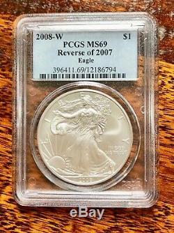 2008-W Reverse of 2007 $1 Silver American Eagle PCGS MS69 / Burnished