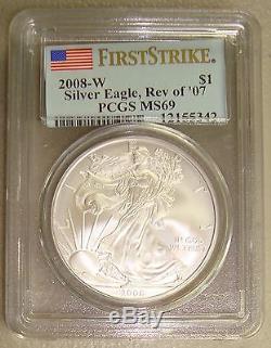 2008-W Reverse of 2007 American Silver Eagle Coin PCGS MS69