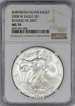 2008-W Reverse of 2007 Burnished American Silver Eagle NGC MS70