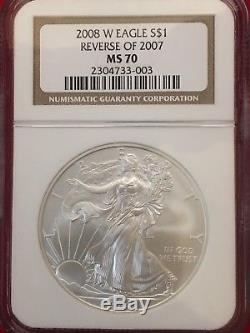 2008 W Reverse of 2007 Burnished Silver American Eagle NGC MS70