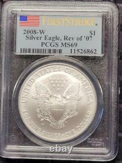 2008-W Reverse of 2007 Silver American Eagle Dollar PCGS MS69 FIRST STRIKE