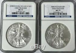 2008 W Reverse of 2007 Silver American Eagle NGC MS70