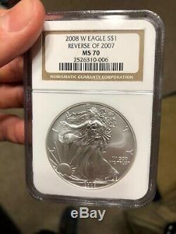 2008 W Reverse of 2007 W American Silver Eagle Burnished NGC MS 70 Series Key