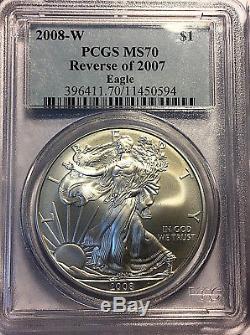 2008-W Reverse of 2007-W (Burnished) Silver American Eagle NGC MS-70