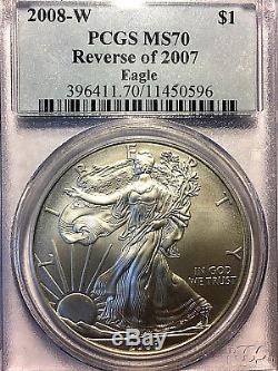 2008-W Reverse of 2007-W (Burnished) Silver American Eagle NGC MS-70
