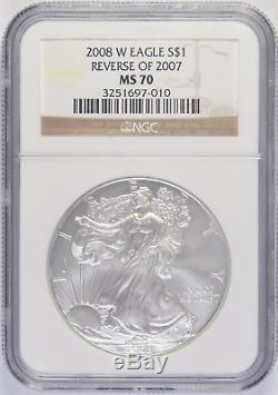 2008-W Silver American Eagle NGC MS-70 Reverse of 2007