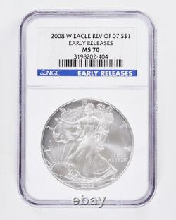 2008-W Silver American Eagle NGC MS70 Early Releases Reverse of 2007 $1