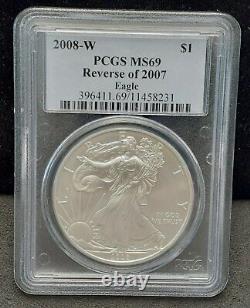 2008-w American Silver Eagle Pcgs Ms69 Reverse Of 2007 8231