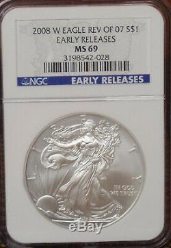 2008w Ngc American Silver Eagle Ms69 Reverse Of 2007