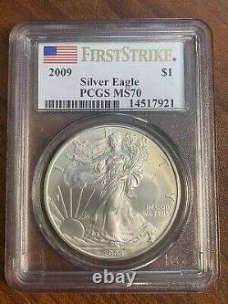 2009 AMERICAN SILVER EAGLE PCGS MS70 DOLLAR FIRST STRIKE with minor Toning