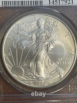 2009 AMERICAN SILVER EAGLE PCGS MS70 DOLLAR FIRST STRIKE with minor Toning