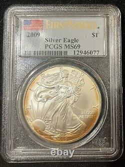 2009 American Silver Eagle $1 Pcgs Ms69 First Strike Beautiful Toning