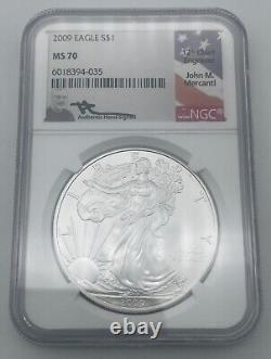 2009 American Silver Eagle Mercanti Hand Signed Flag Ngc Ms70