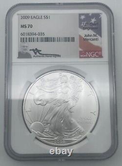 2009 American Silver Eagle Mercanti Hand Signed Flag Ngc Ms70