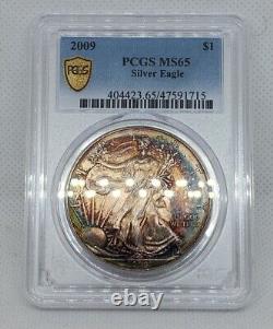 2009 American Silver Eagle PCGS MS65 Double Rainbow Toning Terminally Toned