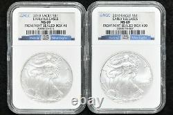 2010 Silver American Eagle Set of 20 SAE Box #1 #20 Early Release NGC MS-69