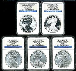 2011 $1 25th Anniv Silver American Eagle MS/PF70 NGC Early Releases 5-Coin Set