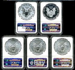 2011 $1 25th Anniv Silver American Eagle MS/PF70 NGC Early Releases 5-Coin Set