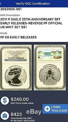 2011 $1 American Silver Eagle 25th Anniversary NGC PF69 MS69 Set Early Releases