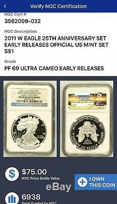 2011 $1 American Silver Eagle 25th Anniversary NGC PF69 MS69 Set Early Releases