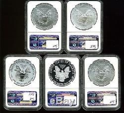 2011 $1 Silver American Eagle MS70/PF70/PF70 UC NGC 25th Anniversary 5-Coin Set