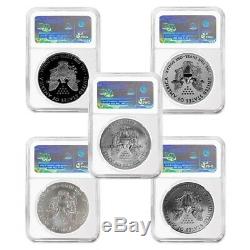 2011 1 oz Silver American Eagle 5-Coin Set NGC MS 70 / PF 70 Early Releases