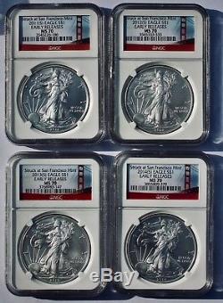 2011-2014 Set of 4 American Silver Eagles NGC MS70ER Early Releases Set of 4