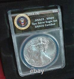2011-2017 S SAN FRANCISCO 6 Coin American 1 Oz Silver Eagle $1 Set ANACS MS69