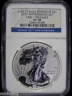 2011 25TH ANNIVERSARY AMERICAN EAGLE SILVER COIN SET NGC MS/PF70 Early Releases