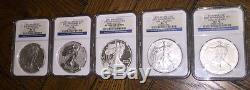 2011 25th Anniversary American Eagle Silver Dollar 5 Coin Set NGC MS70 PF70 ER