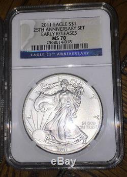 2011 25th Anniversary American Eagle Silver Dollar 5 Coin Set NGC MS70 PF70 ER