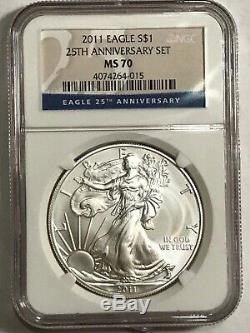 2011 25th Anniversary American Silver Eagle 5-Coin Set NGC MS70 & PR70