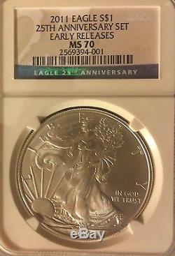 2011 25th Anniversary Early Release American Silver Eagle Set MS 70 PF70 NGC